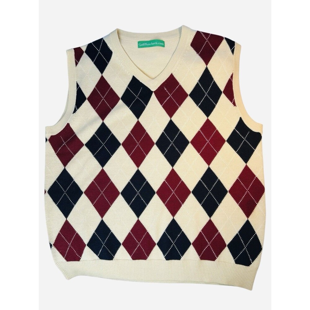 Golf Knickers Argyle Wool Blend Sweater Vest Sz XL Natural Navy Maroon Preppy